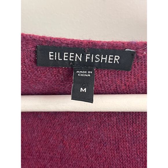 Eileen Fisher Cotton-Cashmere 3/4 Sleeve Drape Cowl Neck Sweater Magenta Medium - Picture 6 of 10